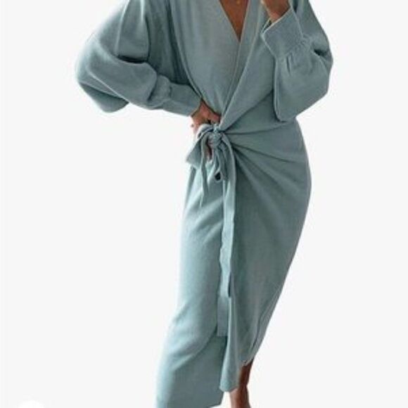 New Knit Sweater Wrap Maxi Dress With Belt - Picture 1 of 5